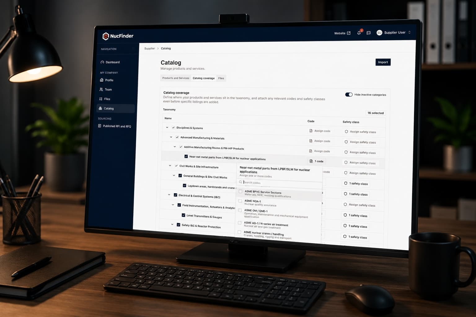 Supplier managing catalog coverage and structured marketplace profile details